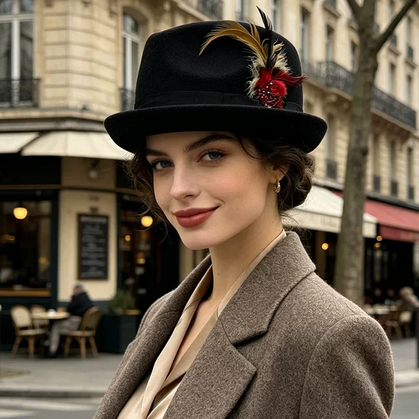 Cross-Border Autumn and Winter Woolen Hat with Bow Ribbon, Women's British Style Short-Brimmed Jazz Hat, Banquet Felt Hat