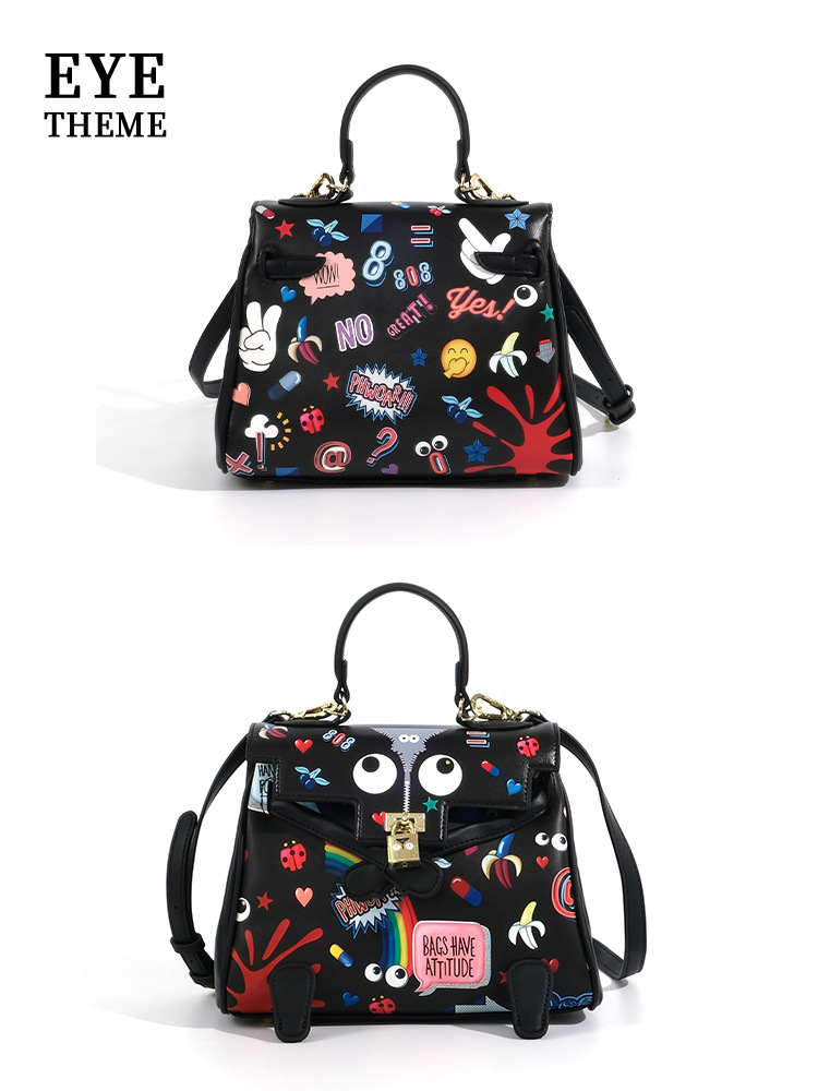 2024 primavera y verano en la nueva impresión de personalidad de la mujer extraña bolsos de mano de mujer con tapa de flip novedad encantadora inclinada mujer 2596 #