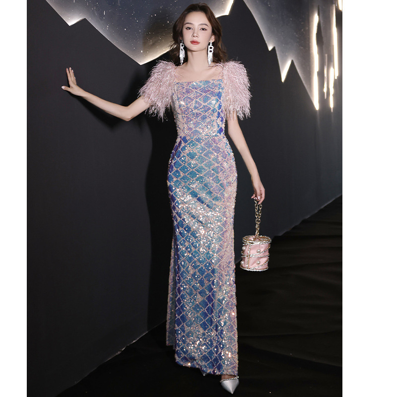 Evening Dress Dress Women's Sequins Niche Entry-Luxury Annual Meeting Host Fishtail Dress Vocal Art Test Liang Shun Toast Dress Bride Evening Dress Dress Women's Sequins Niche Entry-Luxury Annual Meeting Host Fishtail Dress Vocal Art Test Liang Shun Toast Dress Bride