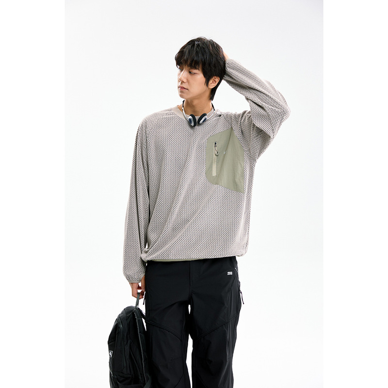 BRUSHKA复古露营风口袋户外潮流宽松圆领套头卫衣男长TEE上衣3091|undefined