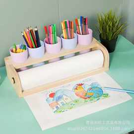 木质儿童涂鸦用品收纳架桌面台式卷纸储物架简约绘画套装置物架