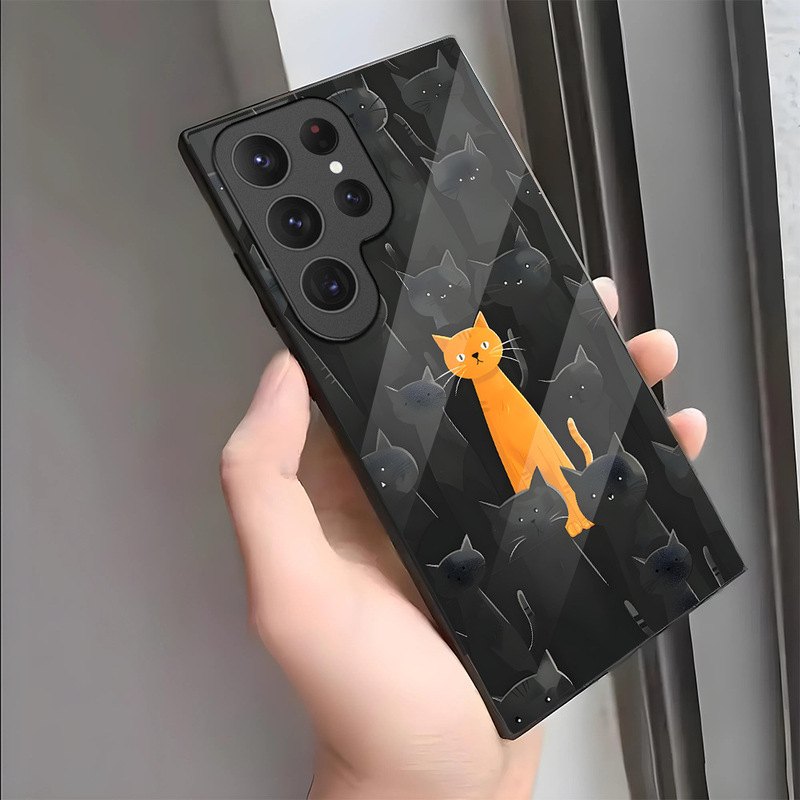 Cute Black Cat Suitable for Samsung Galaxy S25 Mobile Phone Case S24/23 Aliexpress Hot Selling A53 Glass Case S20