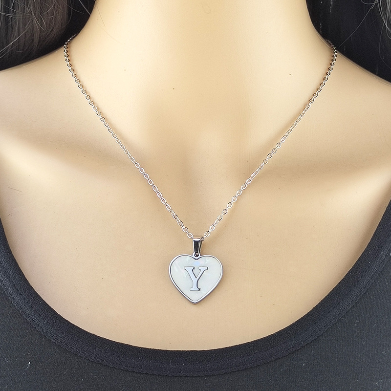 Pendant Necklace Classification Wholesale Cute Sweet Letter Titanium Steel Plating Inlay Shell Pendant Necklace