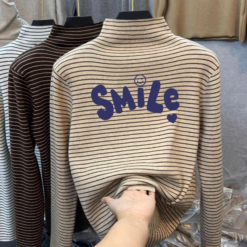 Children's autumn striped long-sleeved T-shirt, stylish and warm base layer for boys and girls, 2025 new style.