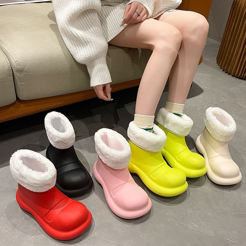 패션 장화 여성용 기모 미드 튜브 레인 부츠 마틴 부츠 방수 따뜻한 스노우 부츠 미끄럼 방지 EVA 여성용 워터 슈즈 조수