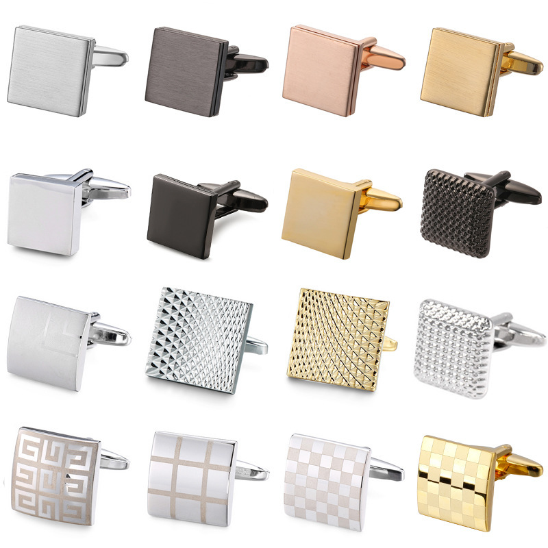 Frame Cute Cufflinks High Quality Laser Metal Plaid Square Brushed Buttons Business Men's French Shirt Cufflinks Cufflinks