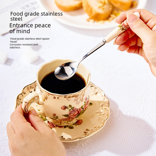 Wholesale Manufacturer Direct Selling Ceramic Stirring Spoon Stainless Steel Small Milk Tea Spoon Fruit Powder Spoon Cup Spoon Creative Coffee Spoon