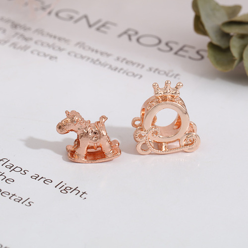 Cross-border rose gold shining crown pumpkin car Trojan beading DIY jewelry accessories bracelet large hole bead accessories
