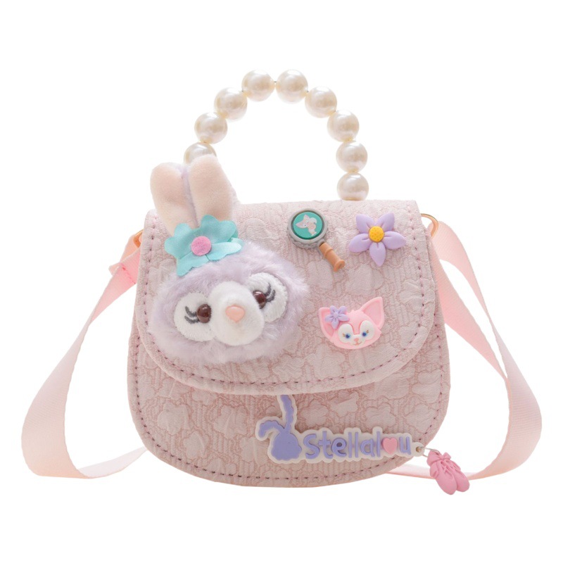 Bolso oblicuo de los niños de estilo coreano princesa estilo occidental bolso de hombro de dibujos animados conejito perla bolso niñas fuera monedero