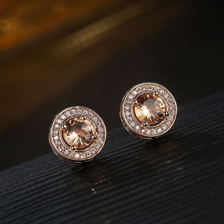 7g Weight Vacuum Plating Gold Plating Process 1 Pair Simple Style Commute Round Plating Inlay Copper Zircon Gold Plated Ear Studs