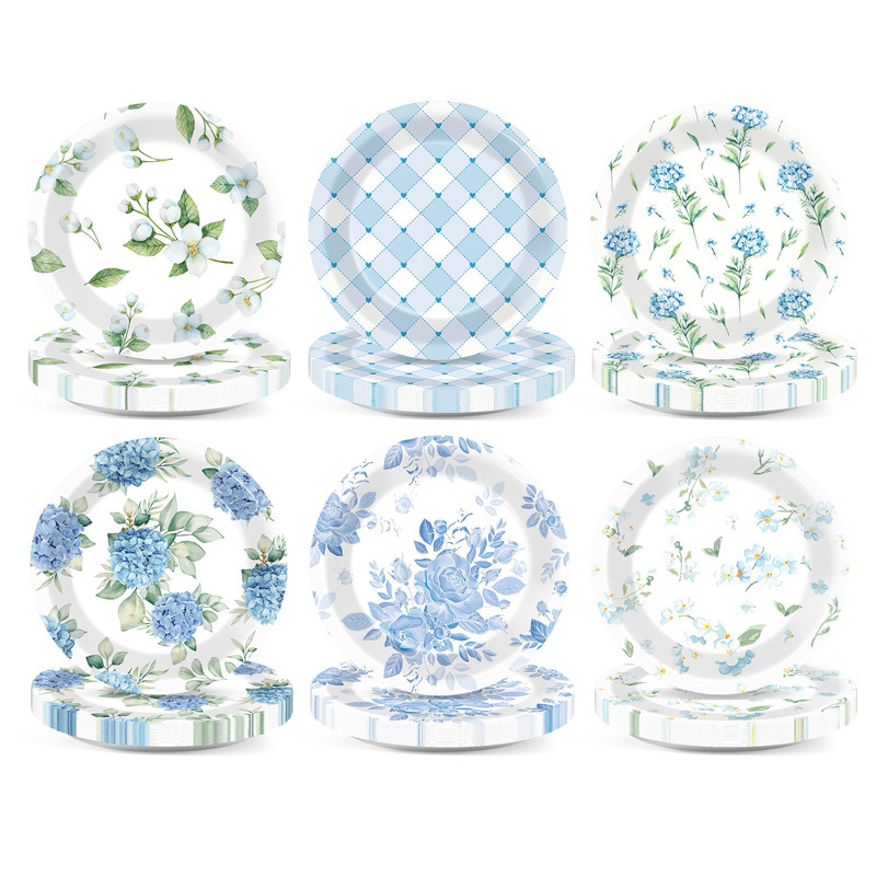 Blue and White Floral Theme Disposable Paper Plate Retro Printed Bridal Wedding Tea Party Garden Party Dessert Plate Blue and White Floral Theme Disposable Paper Plate Retro Printed Bridal Wedding Tea Party Garden Party Dessert Plate