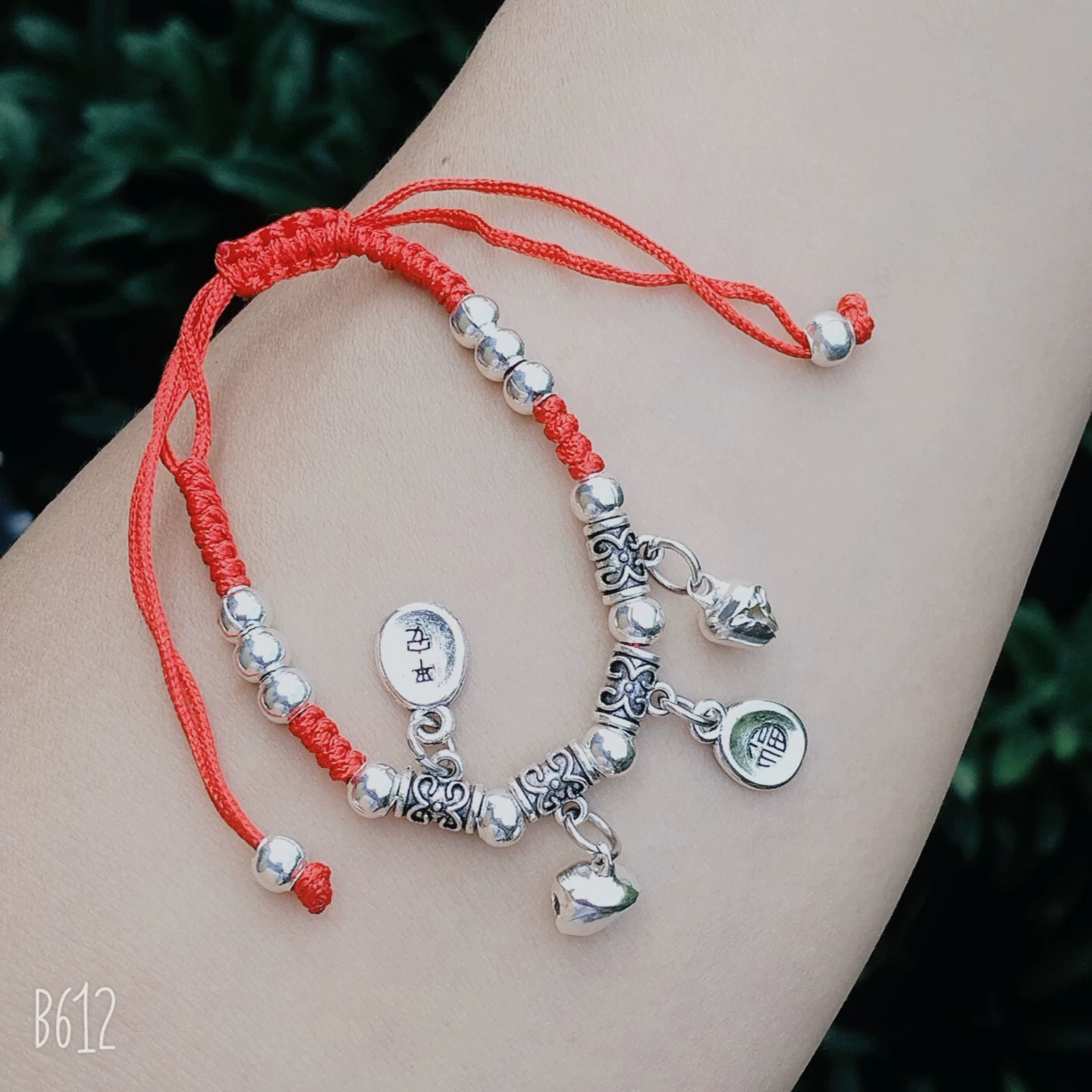 Woven Red Rope Bracelet, Miao/Tibetan Silver Alloy Charms, Ankle & Wrist, Multiple Styles