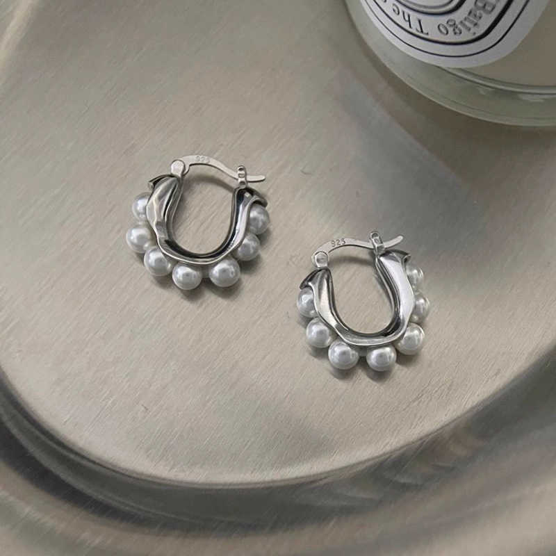 Earrings from pearl, small design ear clips, silver 925 sample