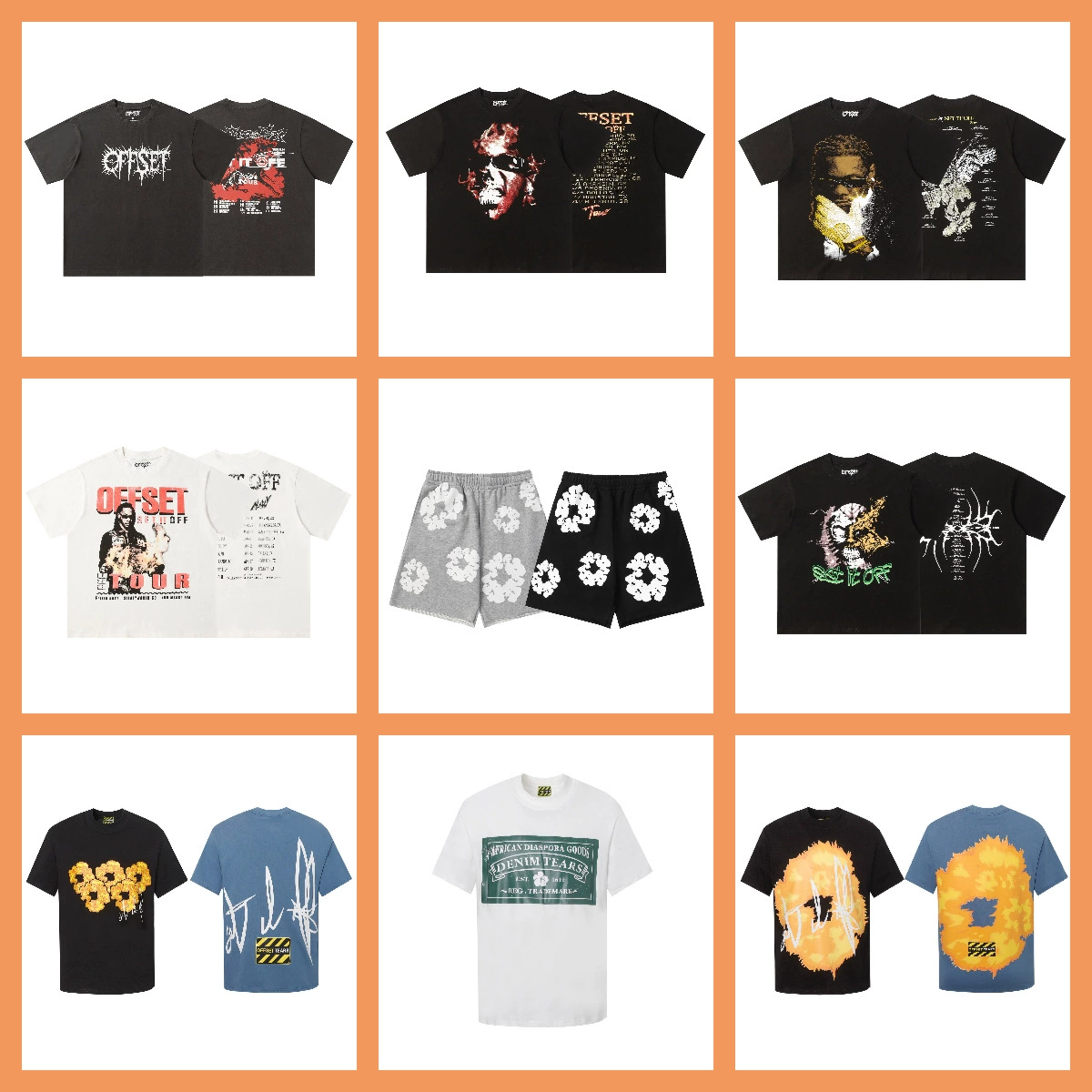 Хлопковая свободная повседневная футболка с короткими рукавами и принтом в стиле ретро в стиле ретро, ​​модный бренд