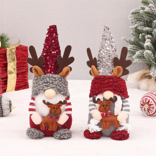 New Christmas Decorations Sequin Fabric Hat Sitting Position Faceless Doll Rudolph Doll Gnomes Ornaments