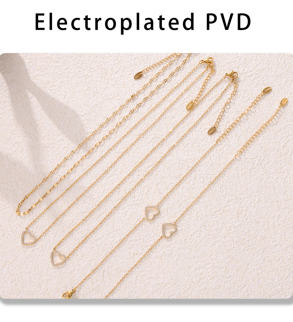 Square Sugar Ins Heart-shaped Handmade Zircon Double Layered Collarbone Necklace Bracelet Set Titanium Steel PVD Electroplating Color Preservation_voghion.com