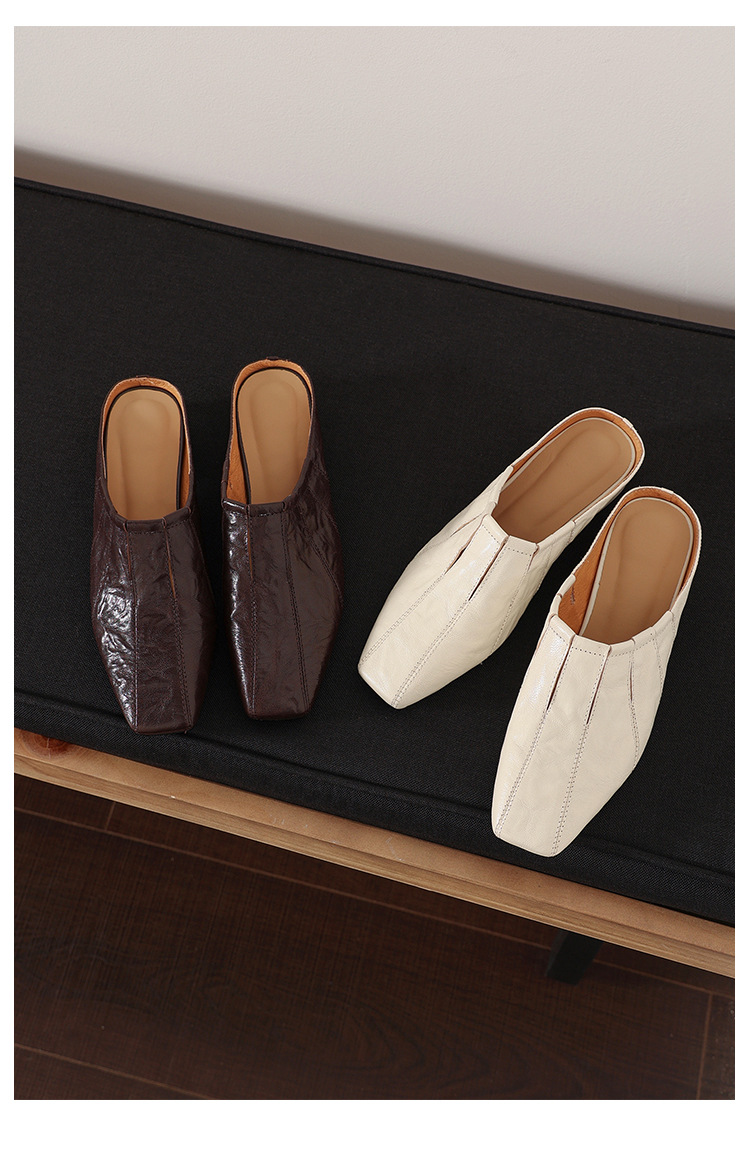 Sandal hở mũi nữ gót thấp 2,5 cm da cừu mũi trùm — màu nâu chi tiết 6