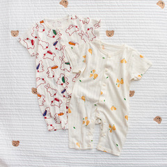 2024夏季嬰兒服裝a類純棉無骨連體衣短袖透哈衣新生兒爬服和尚服