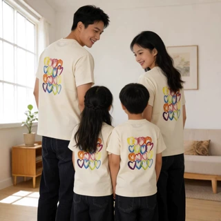 高端亲子装2026新款一家三口四口宽松母子母女装短袖水彩涂鸦印花
