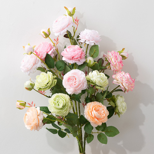 3-Head Western Peony Hybrid Rose Wedding Decor Artificial Silk Flower Fake Dried Flower Peony Manufacturer Wholesale