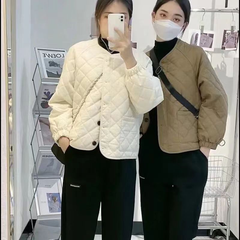 女式风衣春秋棉服女2025秋新款韩版百搭轻薄菱形格纹棒球外穿保暖