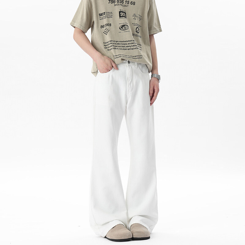 2025 Spring and Summer New Men's White Denim Trousers plus size Micro-lar Jeans High-end Sense Trousers Casual Korean Style