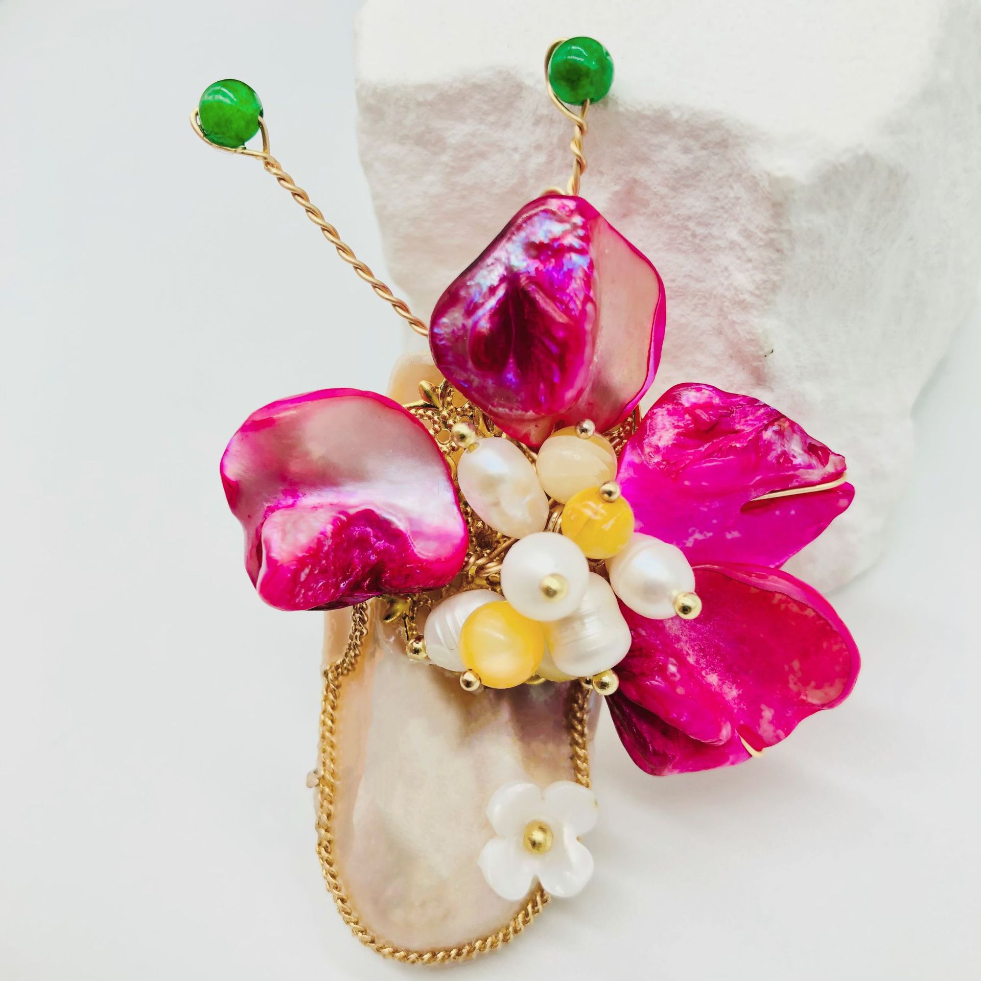 Original Design Flower Shaped Large Baroque Pearl Brooch Magenta Petal Pure Hand Woven Women's Brooch