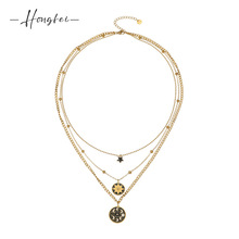 跨境ins风不锈钢18k金八芒星双层叠戴项链配饰女时尚OL轻奢长项链