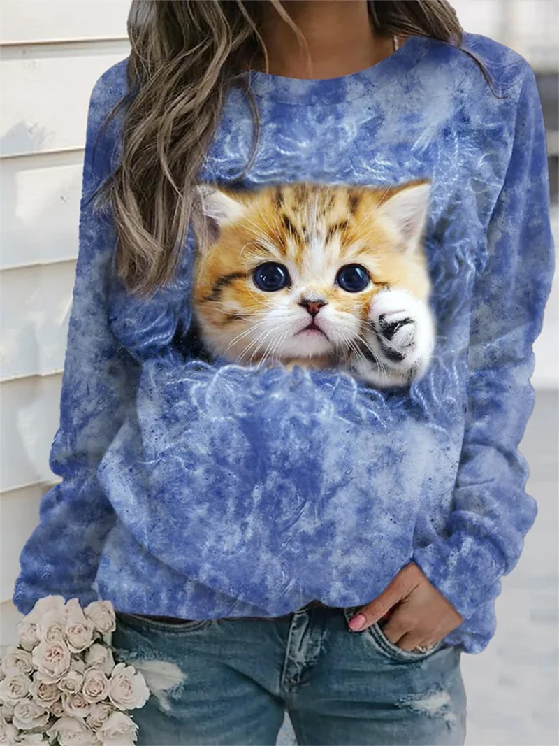 Frau Kapuzenpullover Lange Ärmel T-shirts Drucken Mode Katze display picture 11