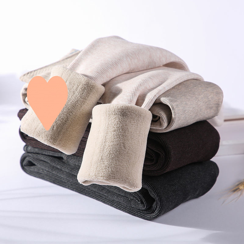 가을과 겨울 여성 레깅스 플러스 벨벳 두꺼운 코튼 하이웨이스트 대형 사이즈 아우터웨어 세로 줄무늬 실 레깅스 봄과 가을