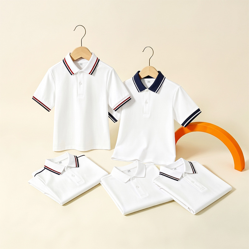 New Style Kidsren's Polo Shirt Short-Sleeved Boys and Girls White Top Preppy Style School Uniform Lapel T-Shirt Pique Cotton Breathable New Style Kidsren's Polo Shirt Short-Sleeved Boys and Girls White Top Preppy Style School Uniform Lapel T-Shirt Pique Cotton Breathable