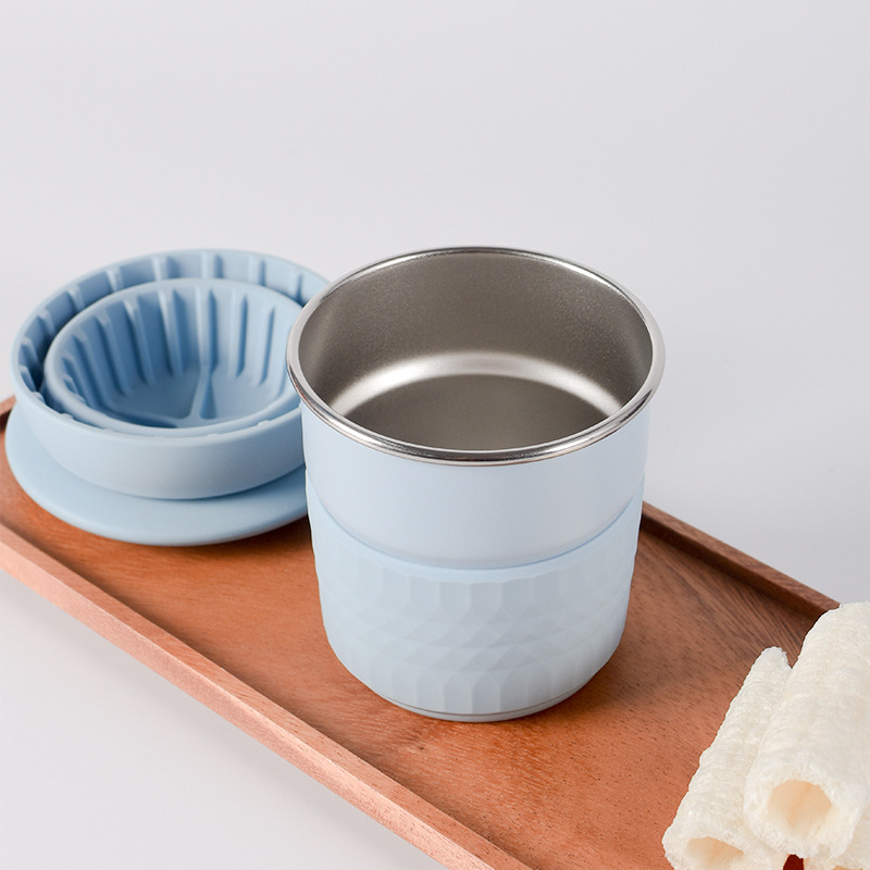 Juego de inicio de café hecho a mano Viaje al aire libre Coche Camping Taza de pastel portátil Taza de filtro de silicona Combinación de regalo