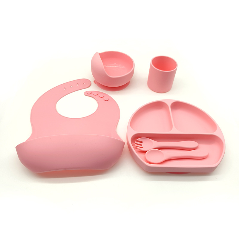 Complemento alimenticio transfronterizo para niños, plato de silicona, plato de suplemento alimenticio para bebés, plato de comida sonriente de seis piezas, vajilla para alimentación maternoinfantil al por mayor