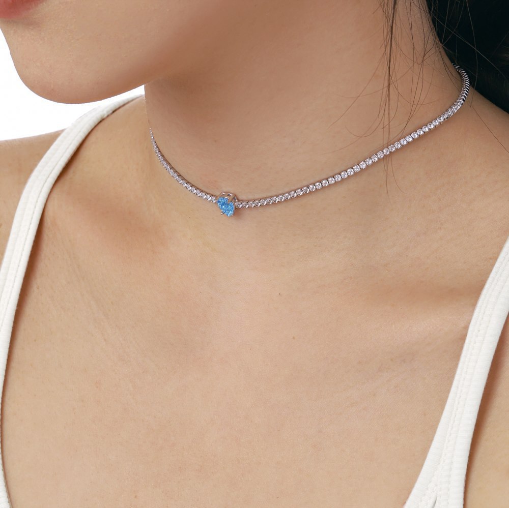 15g Weight Zircon, High Carbon Diamond Inlay Material Necklace Classification 925 sterling silver Chain Material 1 Piece Quantity Holiday, Tea Party Occasion 925 Sterling Silver Material Heart Shape, Rectangle Pattern Women's Gender Inlay Design Simple Style, Shiny Style 925 Sterling Silver Zircon High Carbon Diamond Inlay Heart Shape Rectangle Necklace 2
