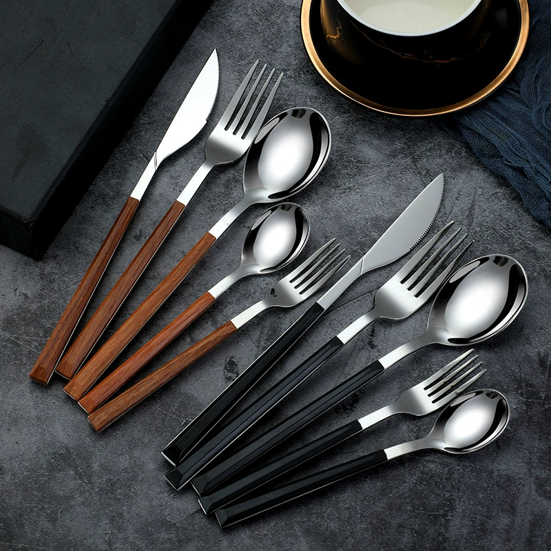 Посуда с деревянной ручкой остров Ци из нержавеющей стали корейский стиль деревянная ручка нож, вилка и ложка креативный отель западный ресторан ручка посуда