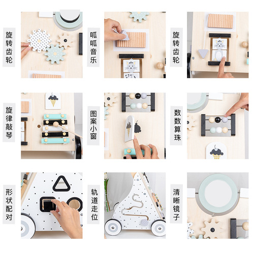Cross-border children's educational early education walker stroller baby learning walker shopping cart wooden toys