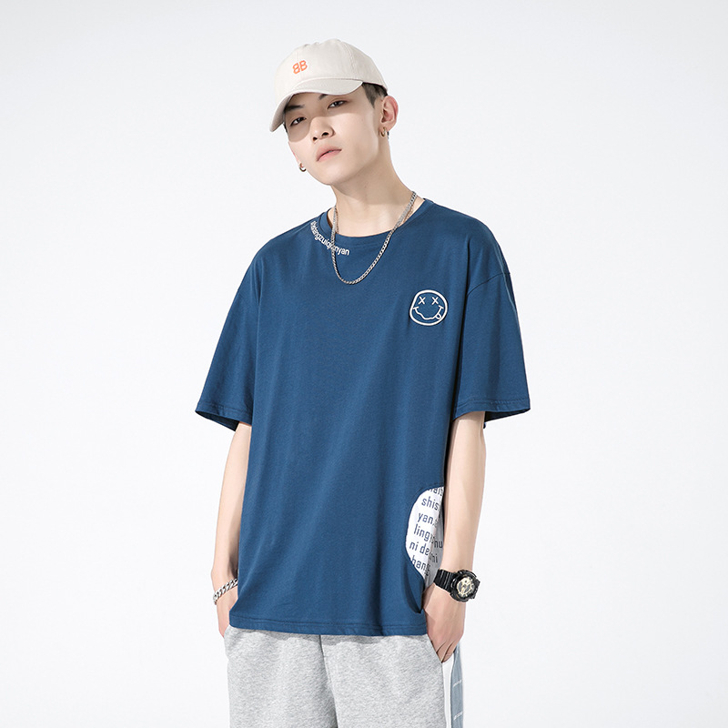 Men's summer new men's short Korean version trendy brand smiling face pure cotton half sleeved T-shirt versatile student_voghion.com