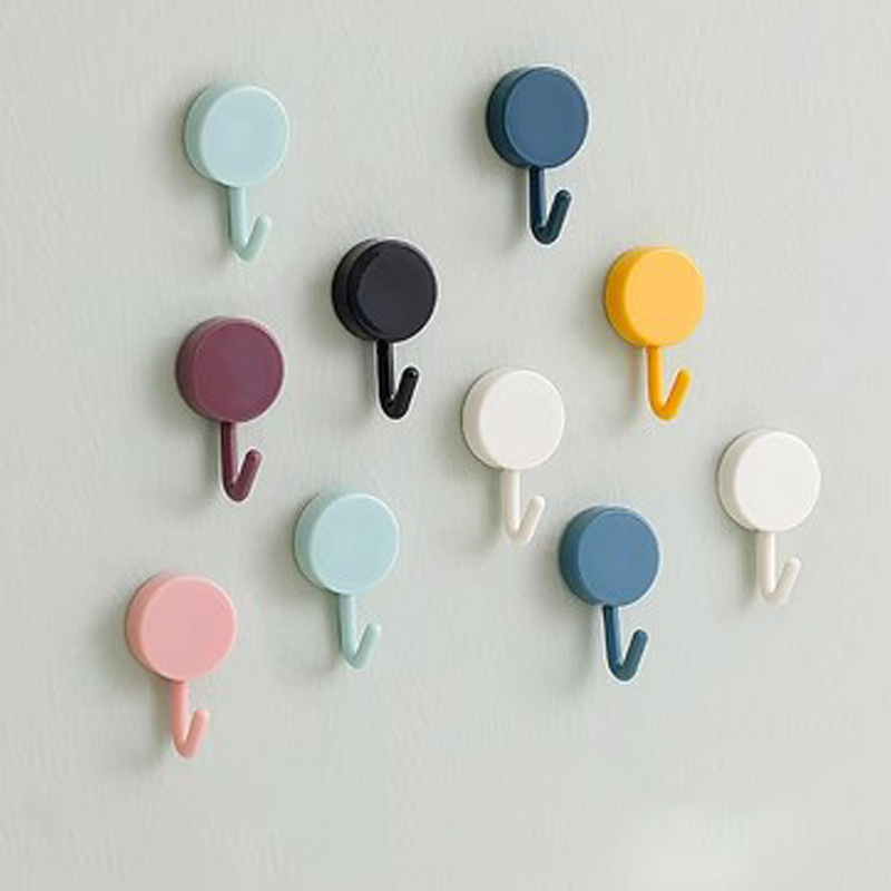 Hook with Strong Adhesive, Macaron Color Round Hook for Wall Hanging, No-Drill Key Holder, Self-Adhesive Hook