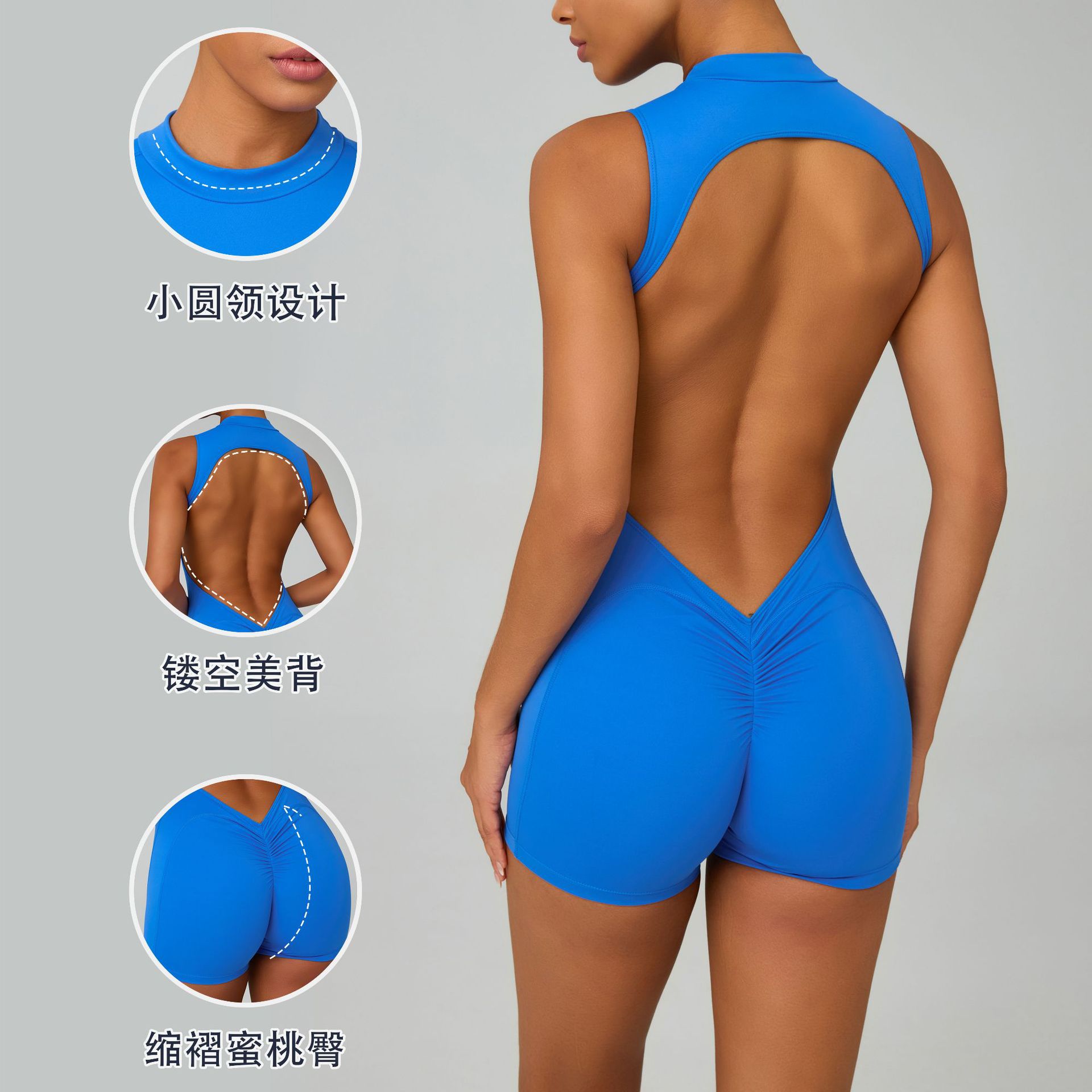 European and American Nude Tight-Fitting Sports Jumpsuit for Women with Hollow Back and Beautiful Back and Hip Lifting Yoga Running One-Piece Fitness Suit