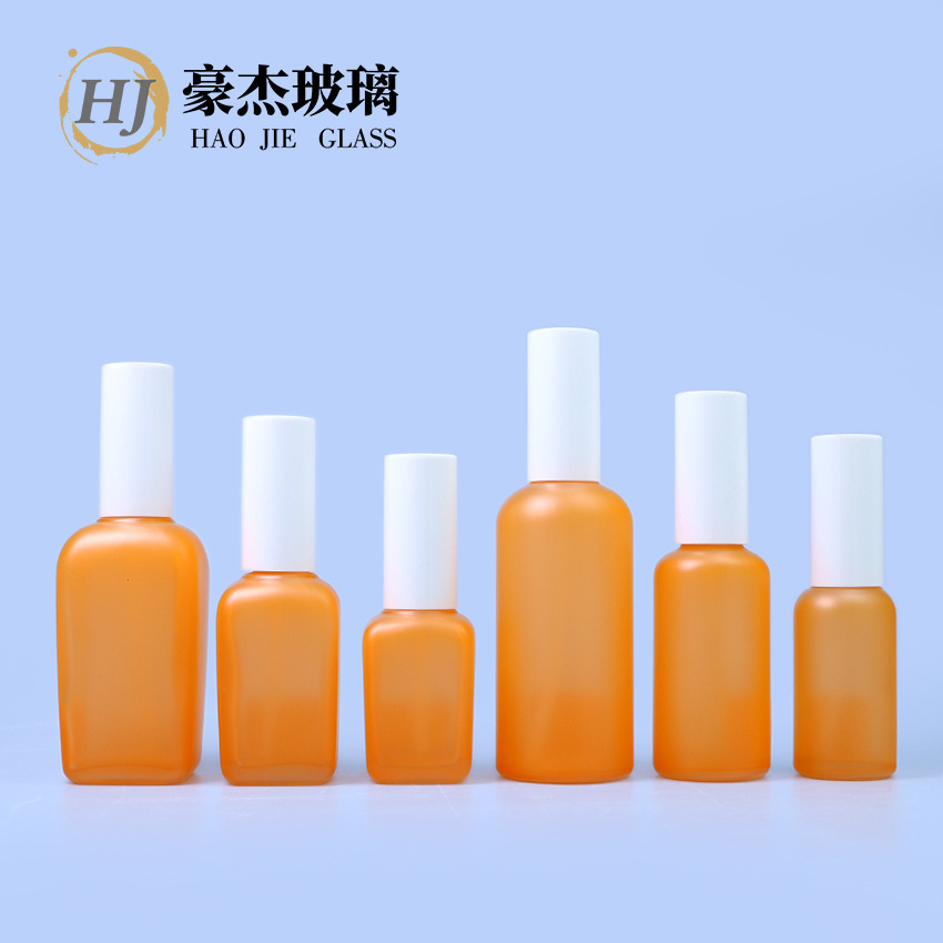 喷色化妆品包装瓶橙色玻璃瓶搭配喷雾泵乳液泵30ml 50ml 100ml