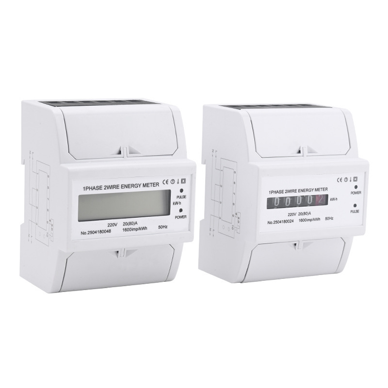 Transfronterizos medidor monofásico inglés guía de riel medidor de energía eléctrica 4P medidor electrónico 80A 100A LCD 230V