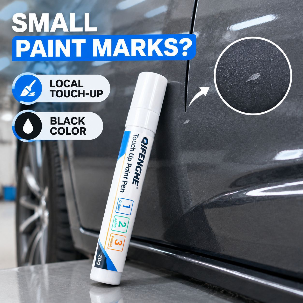 Cross-border car touch-up paint pen, black scratch repair tool, quick-drying and waterproof paint pen for car paint repair, 20g