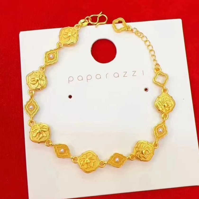 Shajin New Pearl Lucky Lotus Bracelet Gold Color Prosperous Chinese Color Chain Ancient Style Ancient Style Bracelet Exquisite Gift Giving_voghion.com