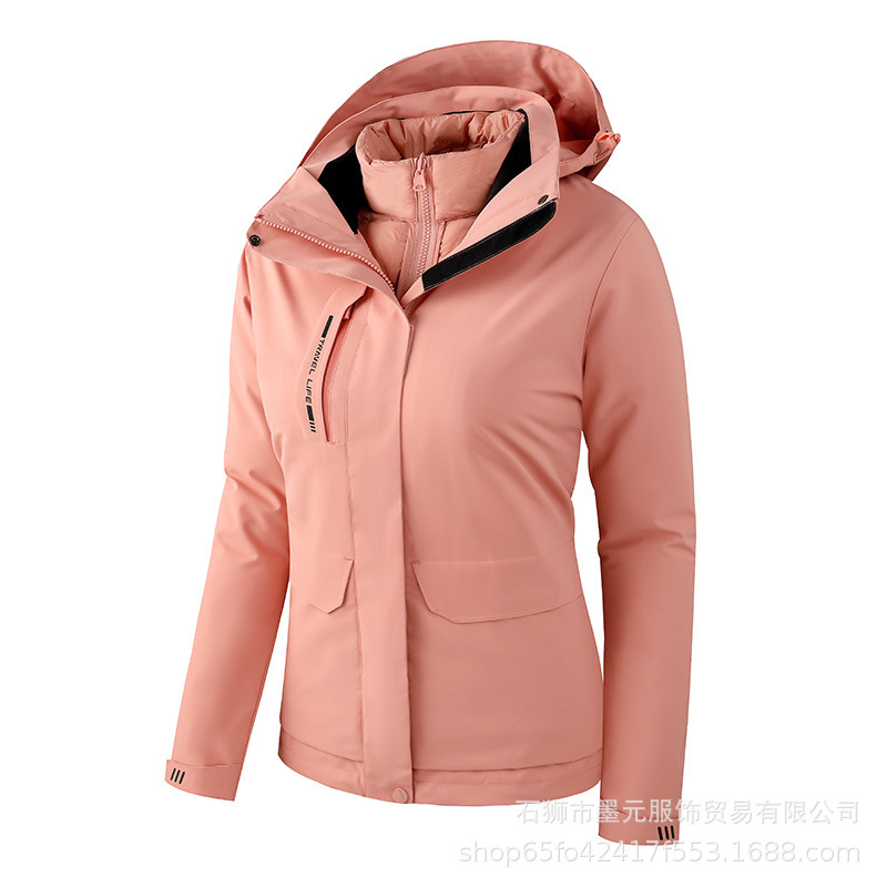 Hombres y mujeres al aire libre impermeable al aire libre tres en dos piezas conjunto de revestimiento de plumón desmontable chaqueta de frío abrigo de moda image 8