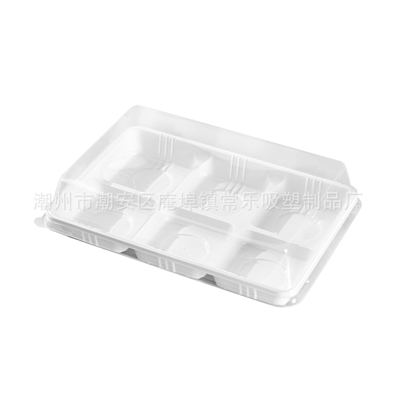 Caja de embalaje de huevo, seis granos de nieve, pastel de luna helado, polvo de plástico transparente a prueba de niebla, horneado, caja de embalaje de punto oeste