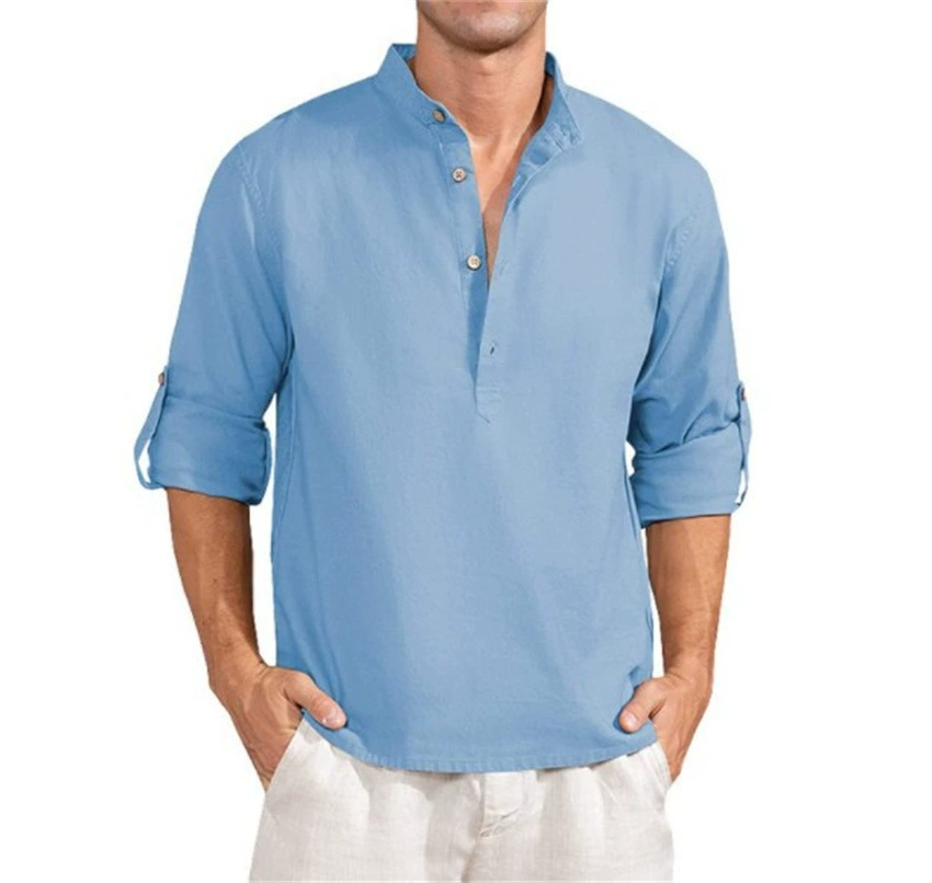 (Cross-border trading), solid long-sleeve, shirt, plus size, (Physicals), Amazon, cotton and linen