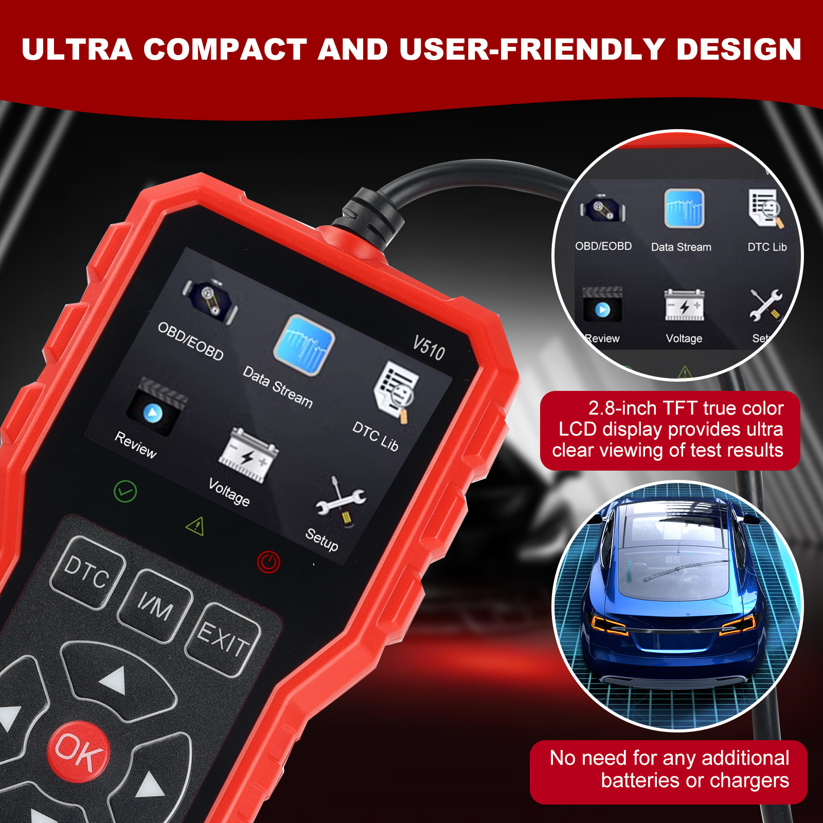 V510 Car Diagnostic Testing Tool OBD2 Code Reader Multifunctional Fault Code Clearing Scanner
