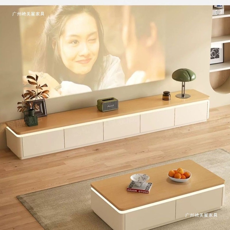 ログクリームスタイルフレンチテレビキャビネットコーヒーテーブル組み合わせラウンドコーナーリビングルームフロアスタンドホーム小さなアパートモダンシンプル|undefined