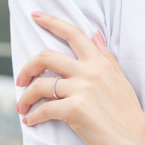 Tonglin Korean fashion women's diamond ring 925 silver half-length ring with row of diamonds V-shaped index finger ring cross-border jewelry ring