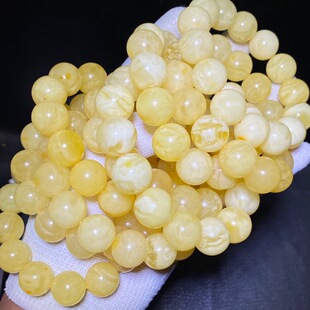Factory direct marketing raw ore Russian beeswax bare stone white beeswax round bead bracelet men's and women's amber beaded bracelet